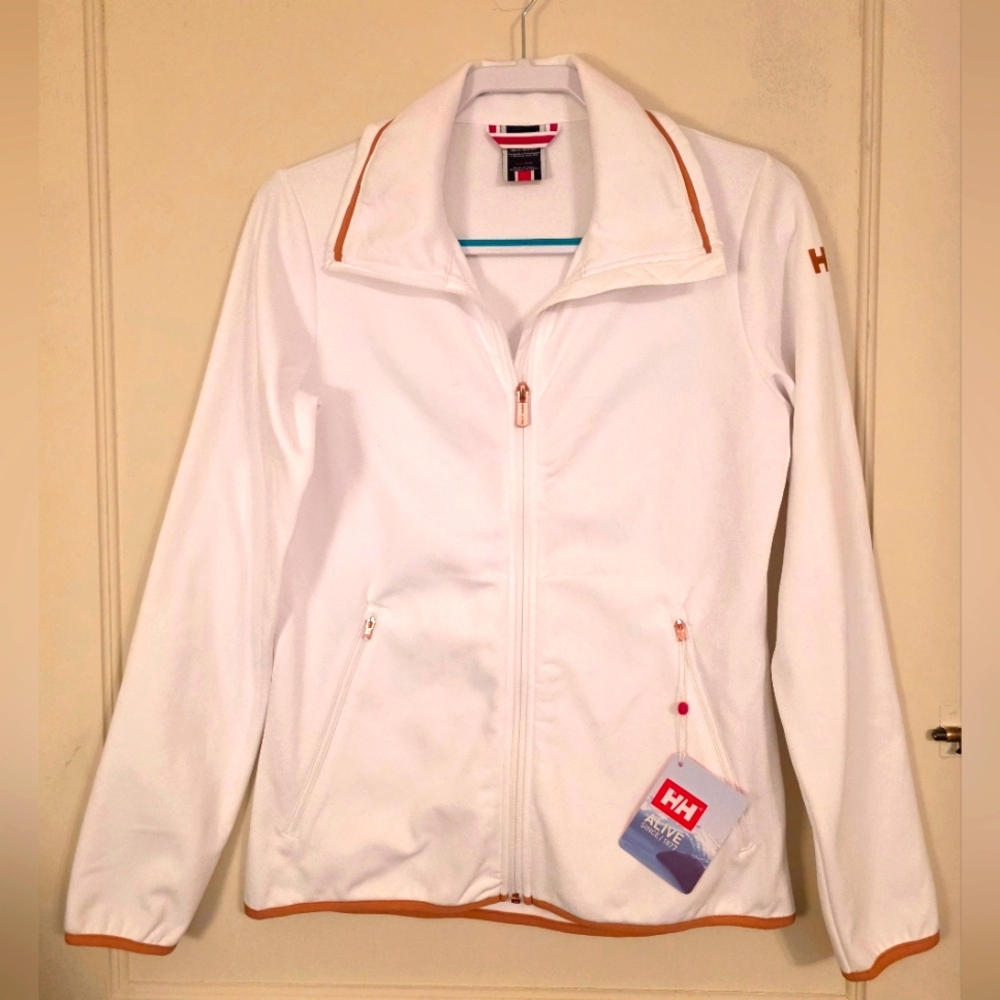 New Helly Hansen Ladies M Smoothe White Performance Jacket,Copper Trim, Full Zip